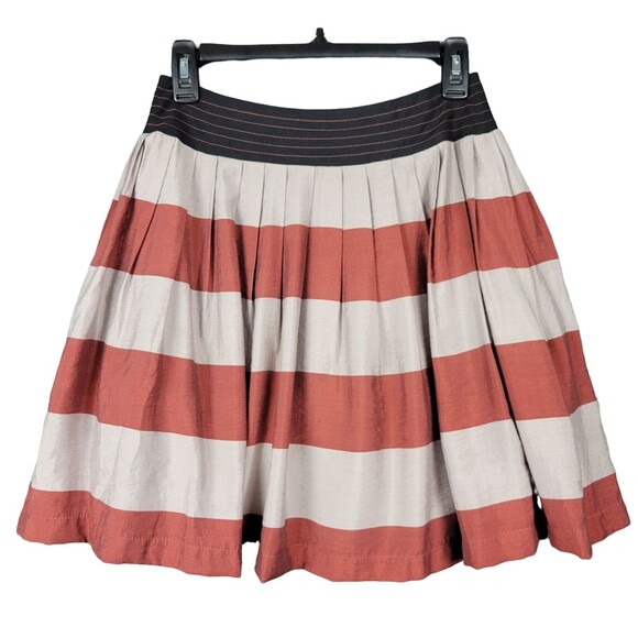 Anthropologie COREY LYNN CALTER Red & Gray Stripe Lined Skirt Pockets SIZE 0 - Picture 1 of 12